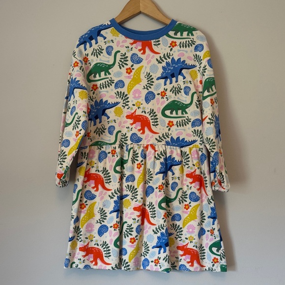 Mini Boden Other - Mini Boden Cream Dress with Multicolor Dinosaur Print (blue, green, red, yellow)